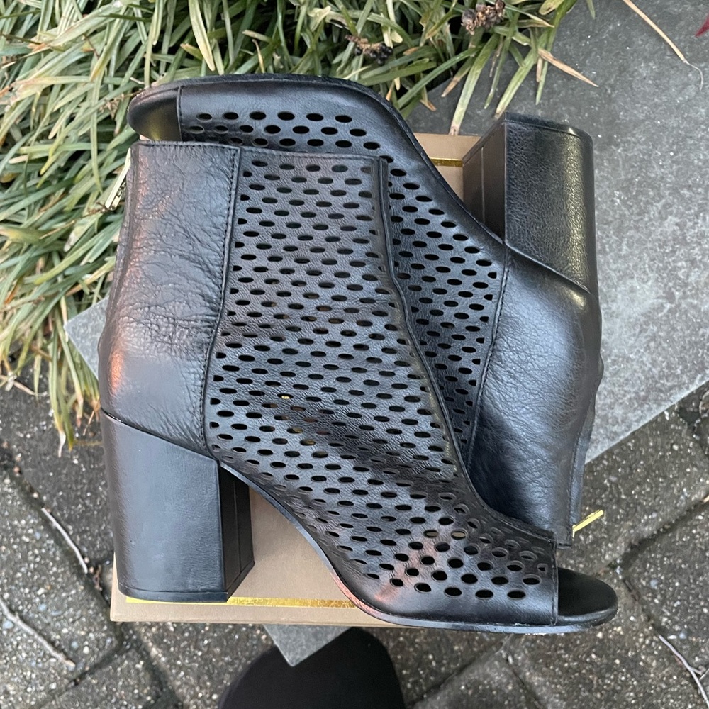Ash | Fancy Bid Black Perforated Peep Toe Booties